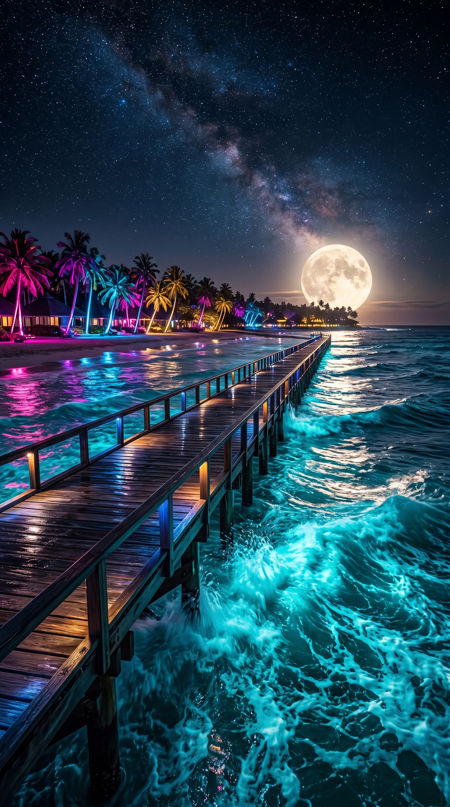 Neon Beach Pier View